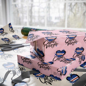 Cape Verde Flag Heart Wrapping Paper Roll Cabo Verde Pride Verdean Love TS02 Light Pink Print Your Wear