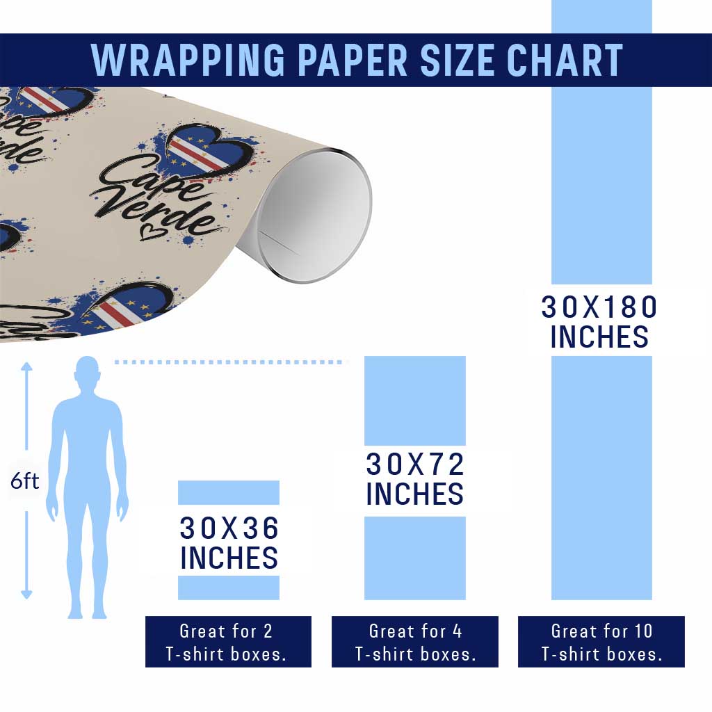 Cape Verde Flag Heart Wrapping Paper Roll Cabo Verde Pride Verdean Love TS02 Print Your Wear