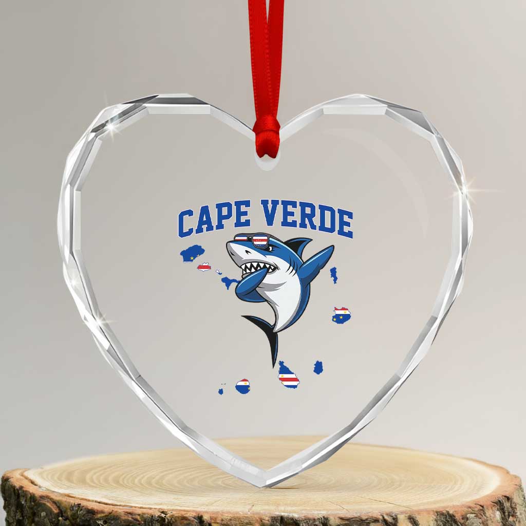 Cape Verde Flag Map Shark Cape Verdean Roots Heart Crystal Glass Ornament TS14 Transparent Glass 3'' Heart Print Your Wear