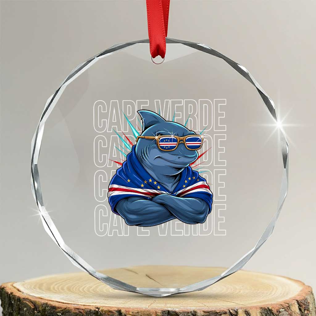 Cape Verde Flag Shark Cape Verdean Roots Cabo Verde Crystal Glass Ornament TS14 Transparent Glass 3'' Circle Print Your Wear