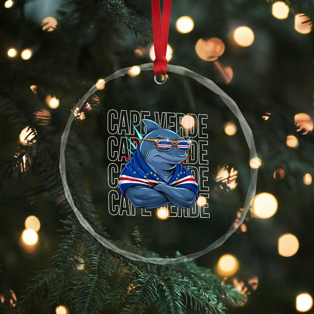 Cape Verde Flag Shark Cape Verdean Roots Cabo Verde Crystal Glass Ornament