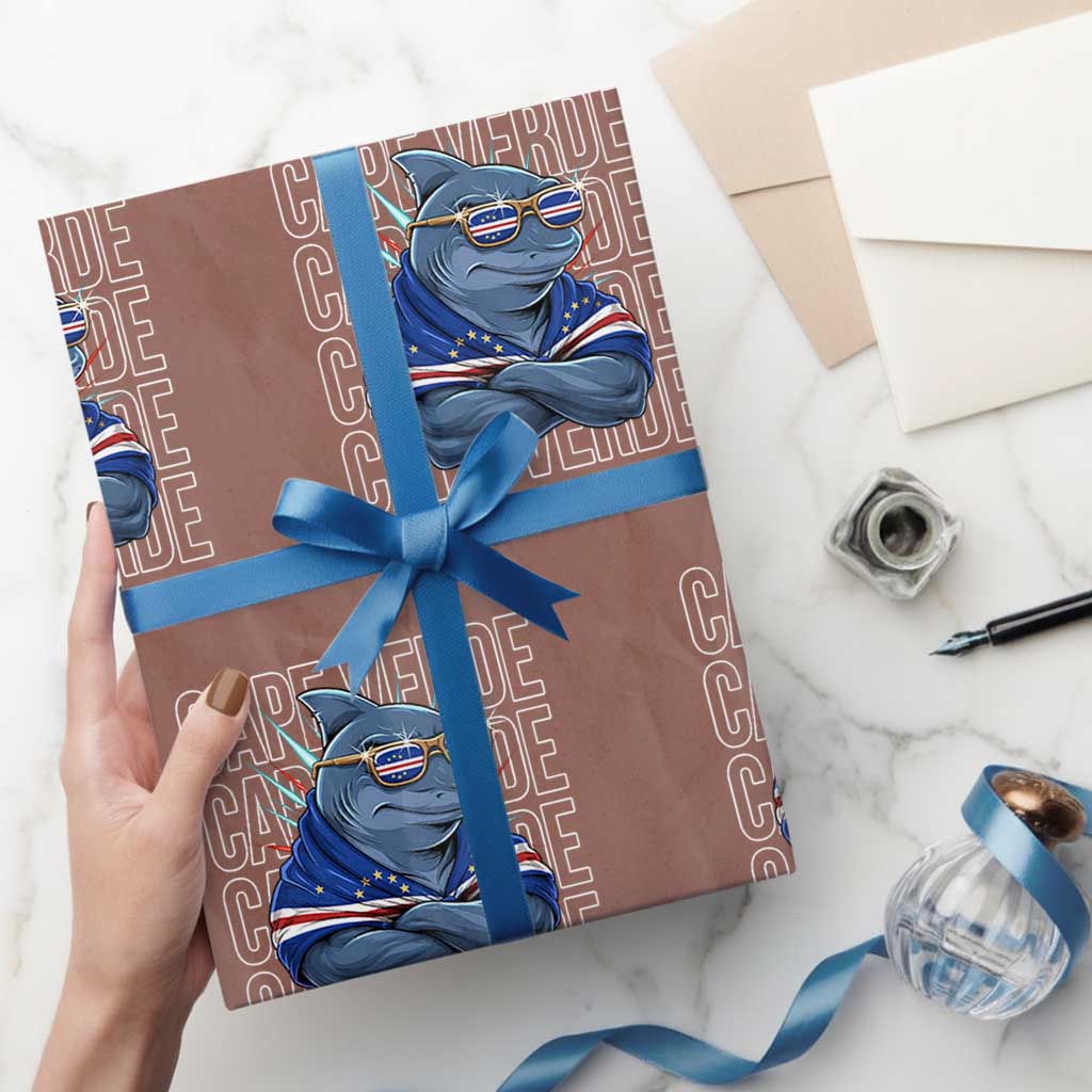 Cape Verde Flag Shark Cape Verdean Roots Cabo Verde Wrapping Paper Roll TS14 Mocha Print Your Wear