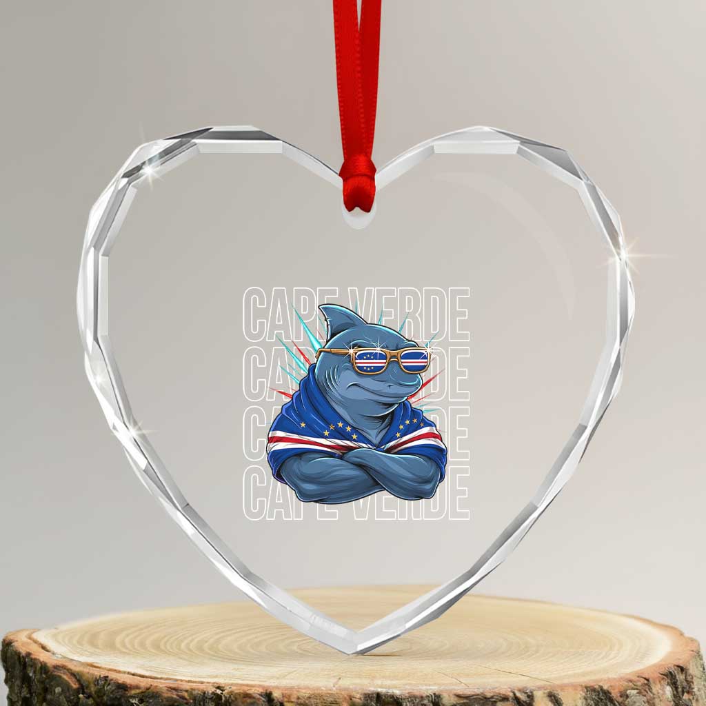 Cape Verde Flag Shark Cape Verdean Roots Cabo Verde Heart Crystal Glass Ornament TS14 Transparent Glass 3'' Heart Print Your Wear