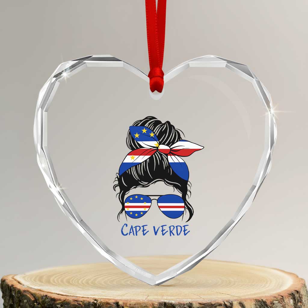 Cape Verde Messy Bun Girl Flag Sunglasses Graphic Heart Crystal Glass Ornament Cabo Verde Women National Pride Gift