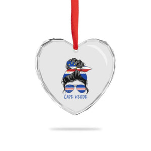Cape Verde Messy Bun Girl Flag Sunglasses Graphic Heart Crystal Glass Ornament Cabo Verde Women National Pride Gift