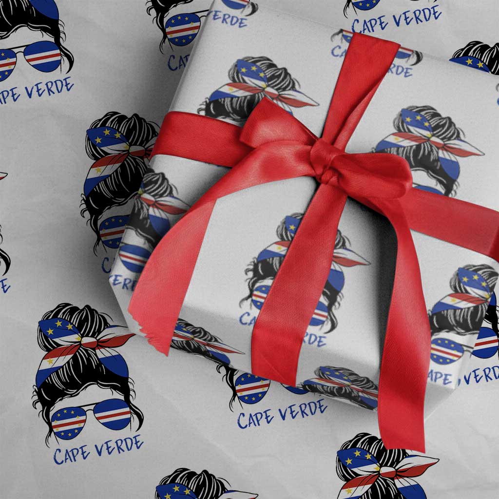 Cape Verde Messy Bun Girl Flag Sunglasses Graphic Wrapping Paper Roll Cabo Verde Women National Pride Gift