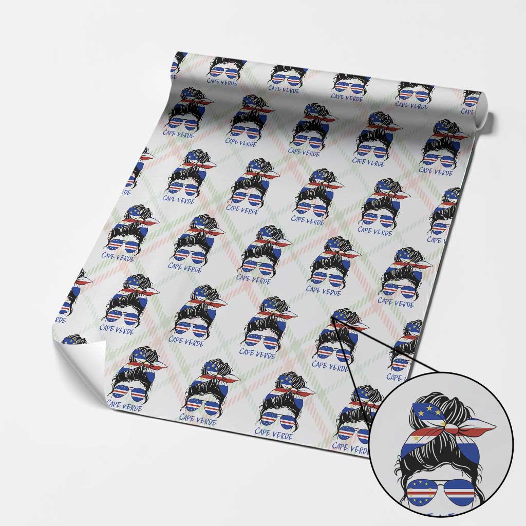 Cape Verde Messy Bun Girl Flag Sunglasses Graphic Wrapping Paper Roll Cabo Verde Women National Pride Gift