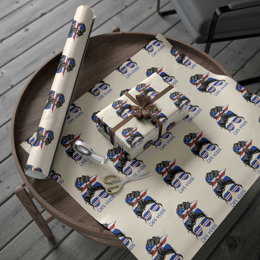 Cape Verde Messy Bun Girl Flag Sunglasses Graphic Wrapping Paper Roll Cabo Verde Women National Pride Gift
