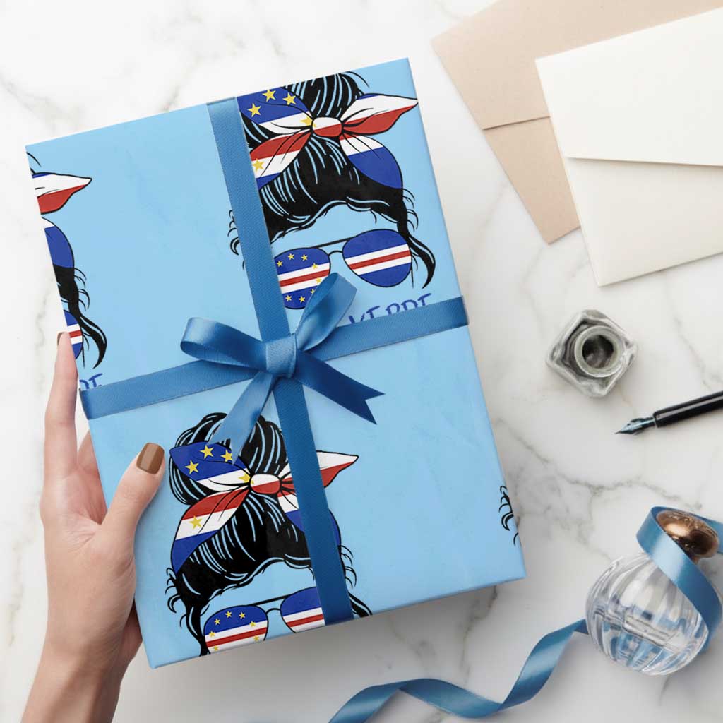 Cape Verde Messy Bun Girl Flag Sunglasses Graphic Wrapping Paper Roll Cabo Verde Women National Pride Gift