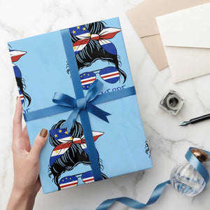 Cape Verde Messy Bun Girl Flag Sunglasses Graphic Wrapping Paper Roll Cabo Verde Women National Pride Gift