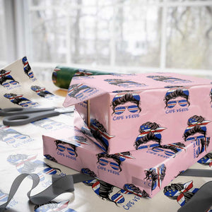 Cape Verde Messy Bun Girl Flag Sunglasses Graphic Wrapping Paper Roll Cabo Verde Women National Pride Gift