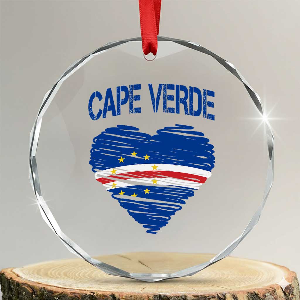 Cape Verde Scribble Flag Heart National Pride Crystal Glass Ornament Cabo Verde Love TS02 Transparent Glass 3'' Circle Print Your Wear