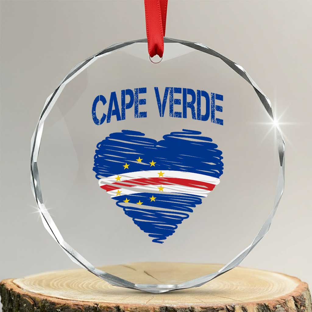 Cape Verde Scribble Flag Heart National Pride Crystal Glass Ornament Cabo Verde Love TS02 Transparent Glass 3'' Circle Print Your Wear