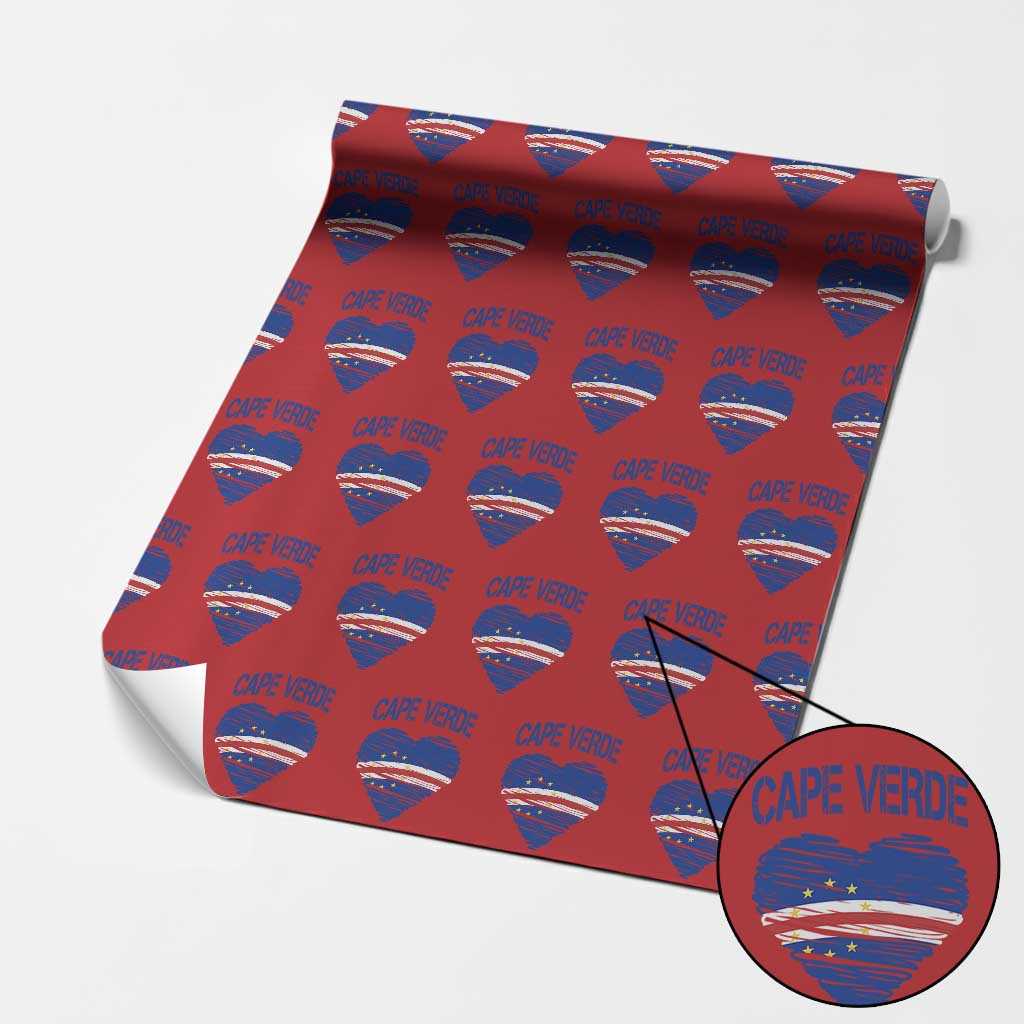 Cape Verde Scribble Flag Heart National Pride Wrapping Paper Roll Cabo Verde Love TS02 Red Print Your Wear