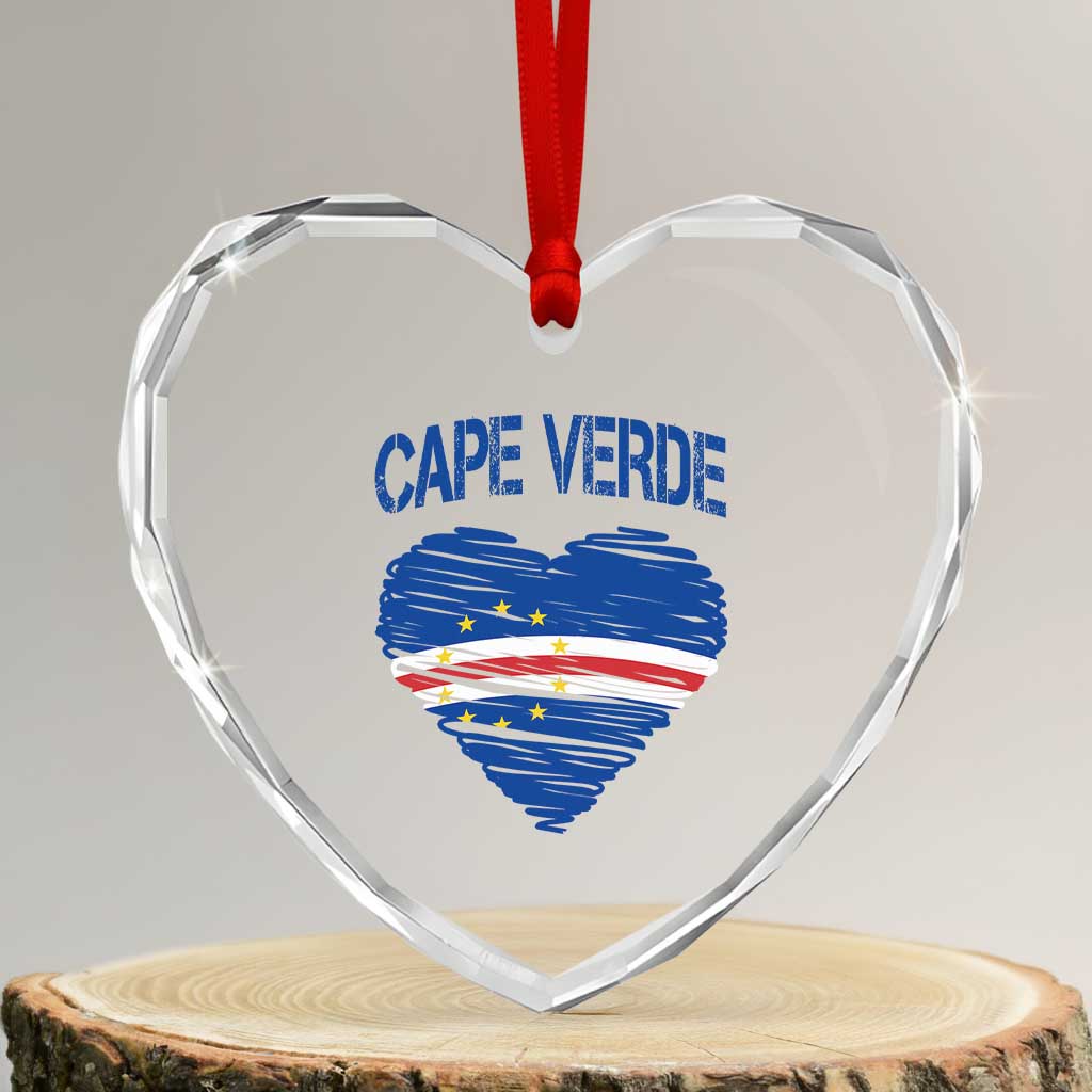Cape Verde Scribble Flag Heart National Pride Heart Crystal Glass Ornament Cabo Verde Love TS02 Transparent Glass 3'' Heart Print Your Wear