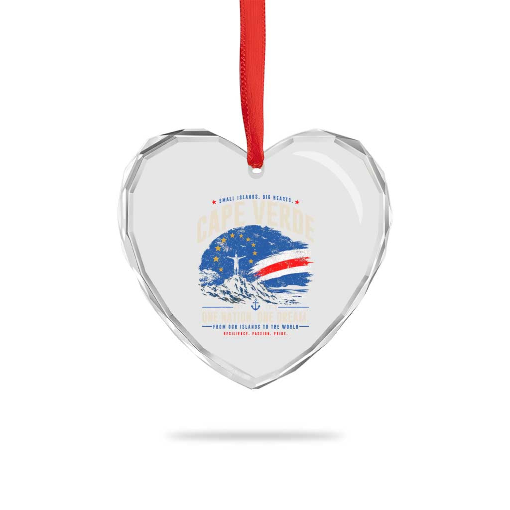 Cape Verde Small Islands Big Hearts Pride Heart Crystal Glass Ornament Cabo Verde One Nation One Dream Distressed Flag TS02 Print Your Wear