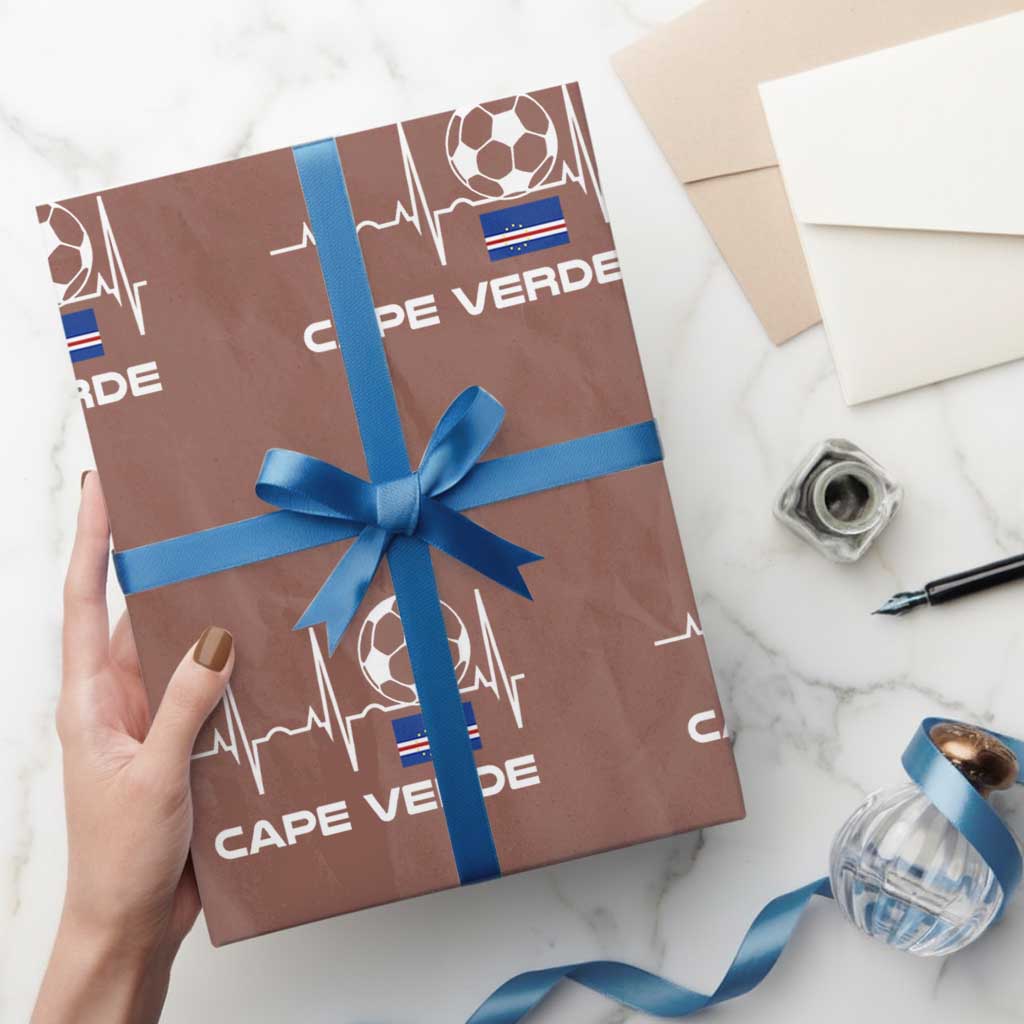 Cape Verde Soccer Heartbeat EKG Pulse Graphic Wrapping Paper Roll Cabo Verde Football Fans Pride