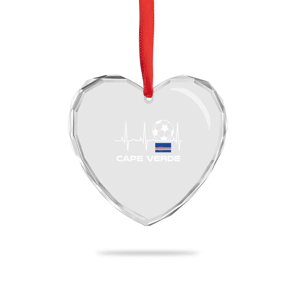 Cape Verde Soccer Heartbeat EKG Pulse Graphic Heart Crystal Glass Ornament Cabo Verde Football Fans Pride