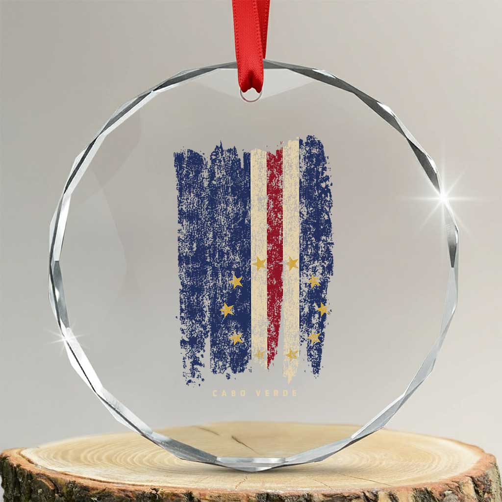 Cape Verde Vertical Brush Stroke Flag Graphic Crystal Glass Ornament Cabo Verde National Pride Artistic Gift TS02 Transparent Glass 3'' Circle Print Your Wear