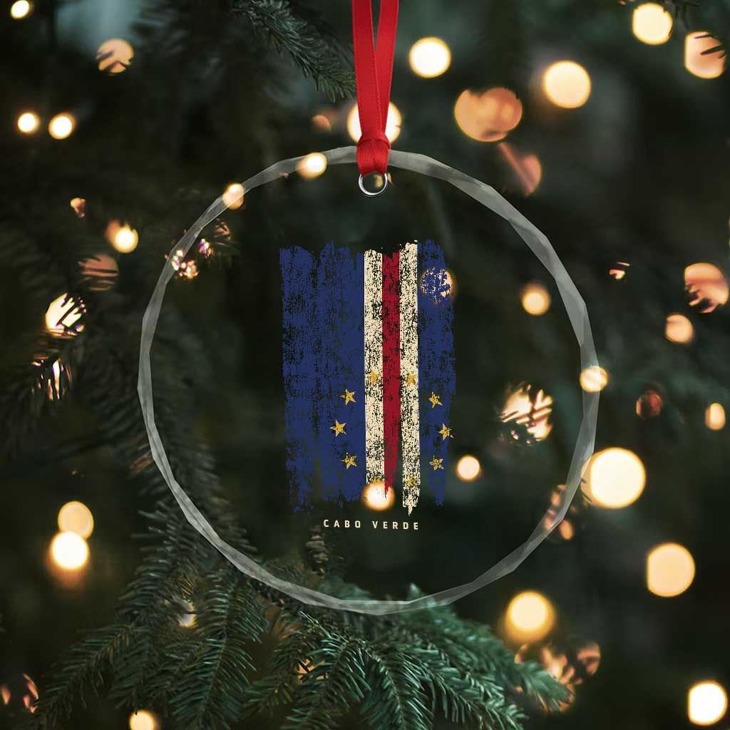 Cape Verde Vertical Brush Stroke Flag Graphic Crystal Glass Ornament Cabo Verde National Pride Artistic Gift