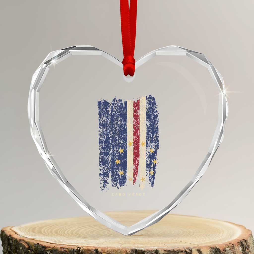Cape Verde Vertical Brush Stroke Flag Graphic Heart Crystal Glass Ornament Cabo Verde National Pride Artistic Gift TS02 Transparent Glass 3'' Heart Print Your Wear