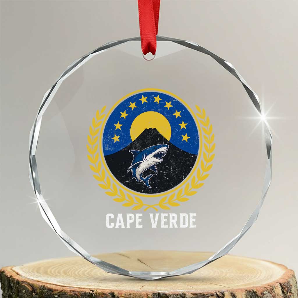 Cape Verde Volcano Blue Sharks Gold Laurel Crest Graphic Crystal Glass Ornament Retro Cabo Verde Heritage Pride TS02 Transparent Glass 3'' Circle Print Your Wear