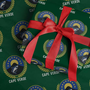 Cape Verde Volcano Blue Sharks Gold Laurel Crest Graphic Wrapping Paper Roll Retro Cabo Verde Heritage Pride TS02 Green Print Your Wear