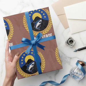 Cape Verde Volcano Blue Sharks Gold Laurel Crest Graphic Wrapping Paper Roll Retro Cabo Verde Heritage Pride TS02 Mocha Print Your Wear