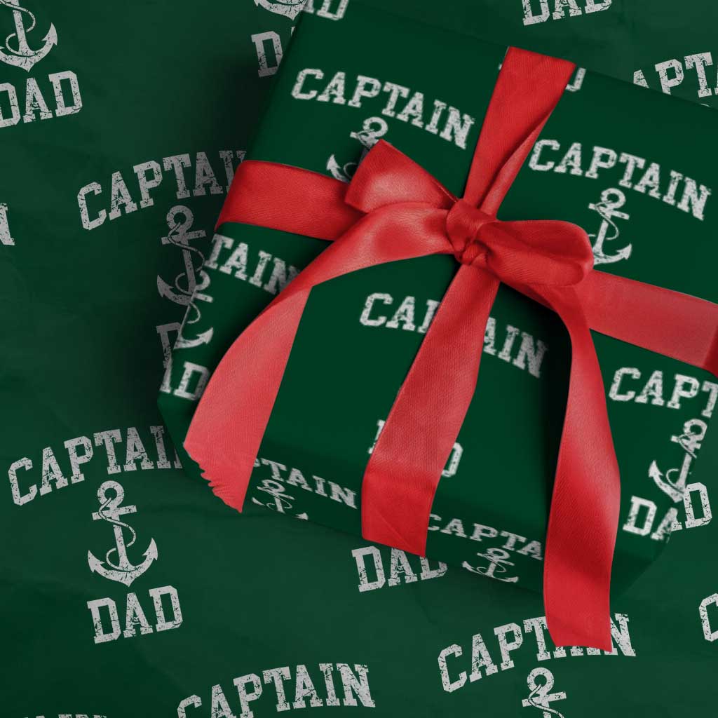 Captain Dad Wrapping Paper Roll Boat Pontoon Father Fishing Sailor