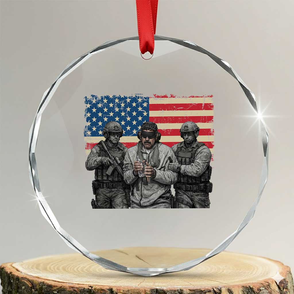 Captured Dictator Maduro Crystal Glass Ornament Special Forces Justice Operation American Flag TS02 Transparent Glass 3'' Circle Print Your Wear
