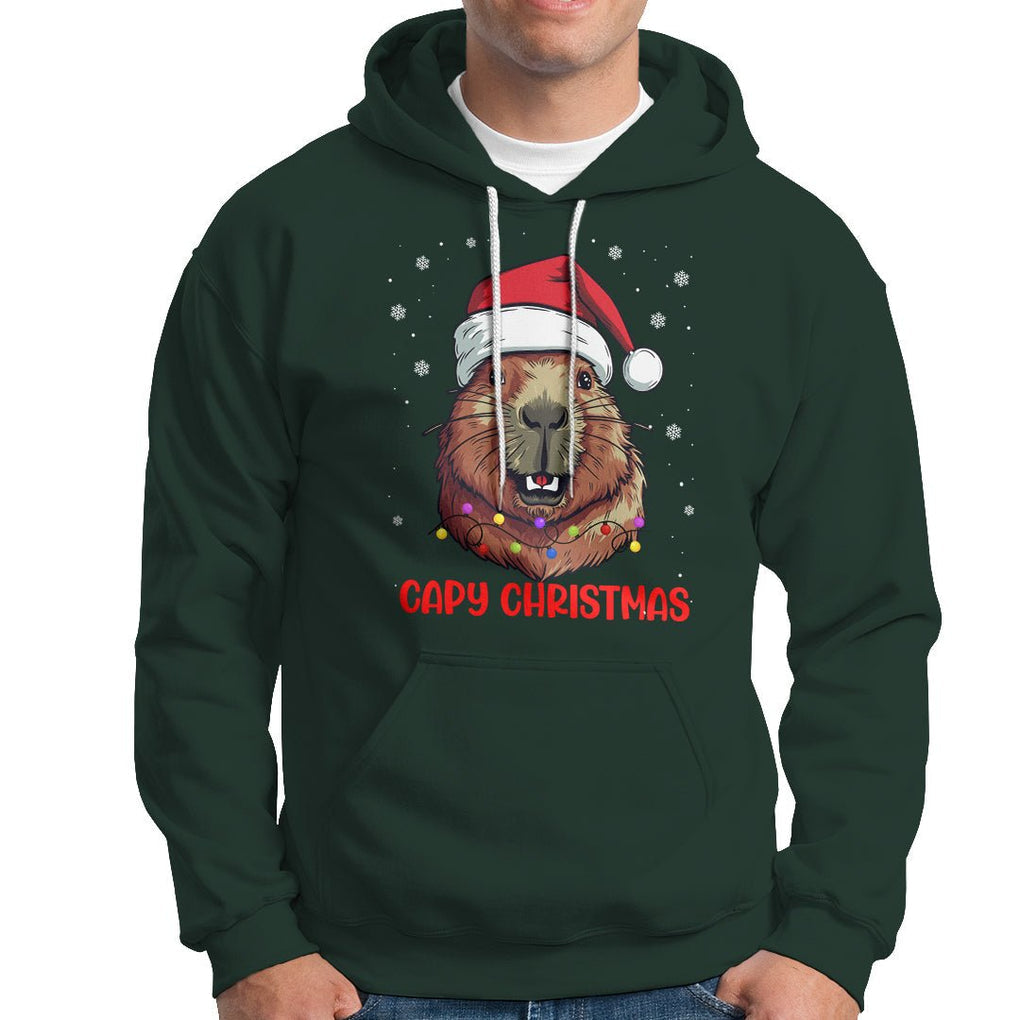 Capy Christmas Hoodie Funny Capybara Santa Meme TS02 Dark Forest Green Printyourwear