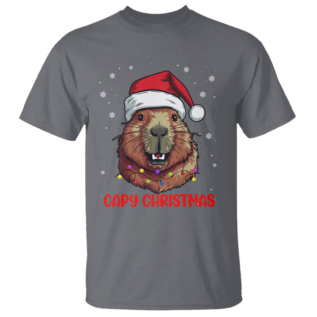 Capy Christmas T Shirt Funny Capybara Santa Meme TS02 Charcoal Printyourwear