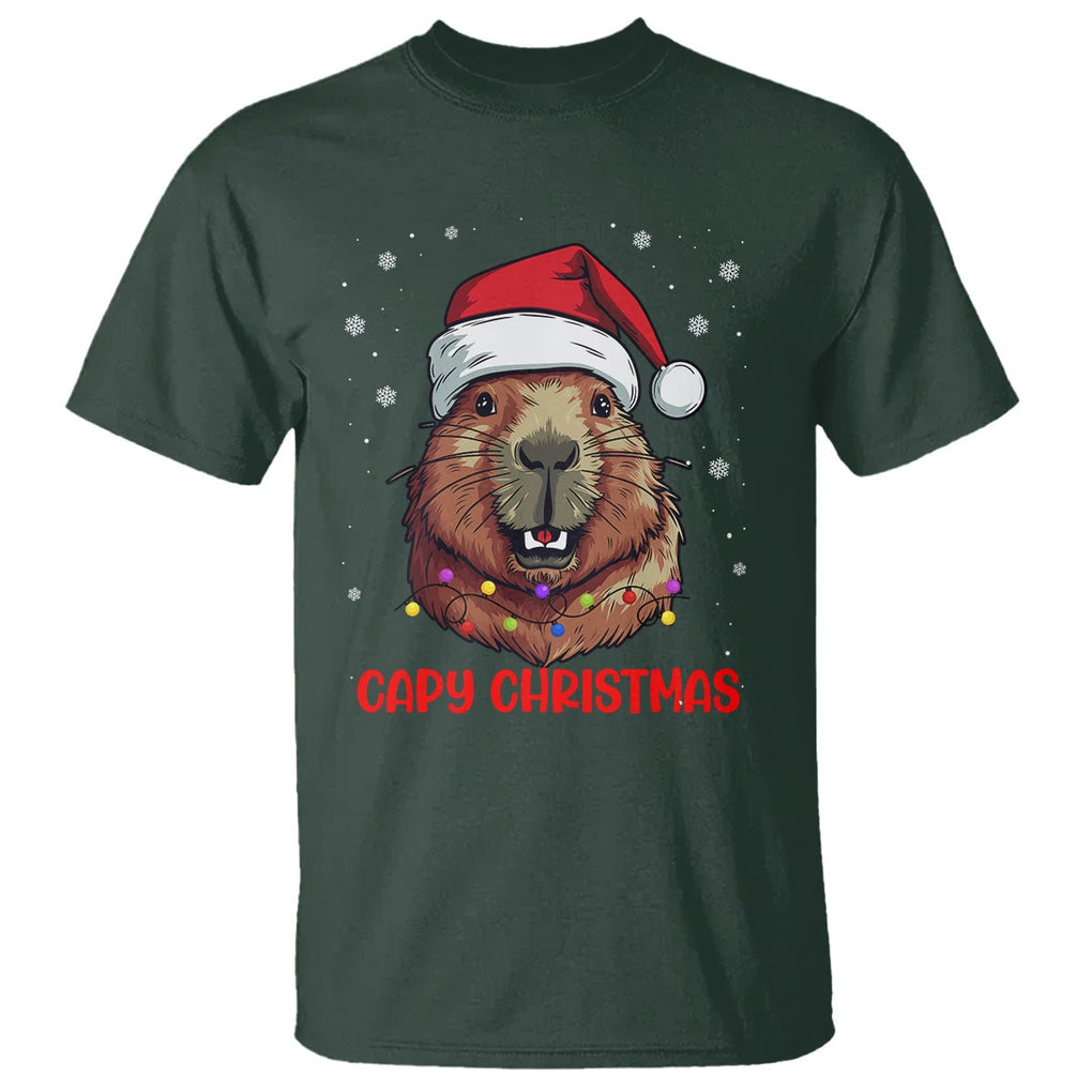 Capy Christmas T Shirt Funny Capybara Santa Meme TS02 Dark Forest Green Printyourwear