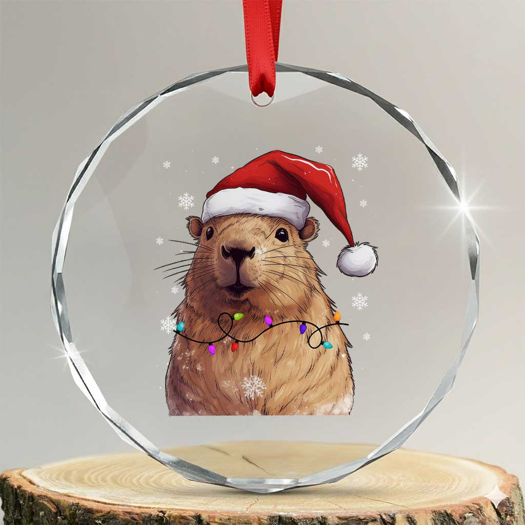 Capybara Christmas Crystal Glass Ornament Funny Santa Capy Meme Xmas Vibe TS02 Transparent Glass 3'' Circle Print Your Wear
