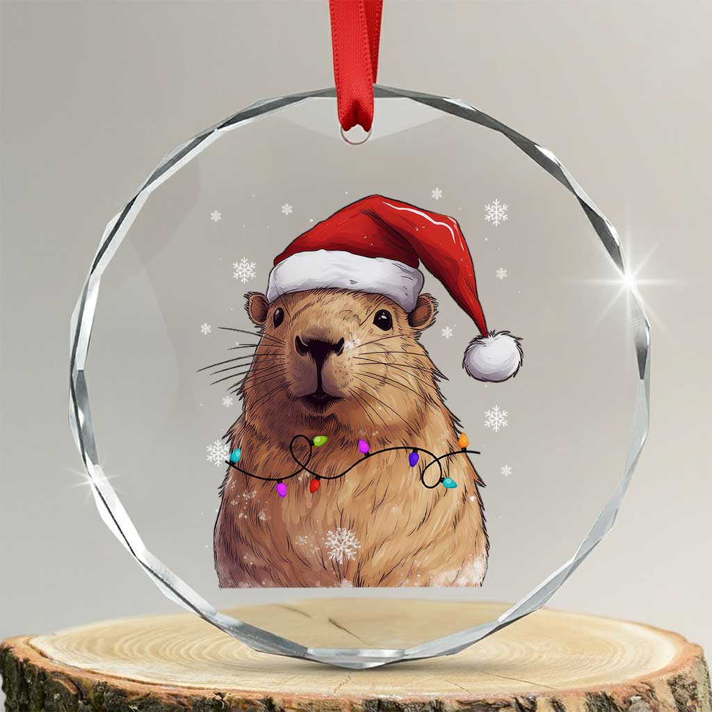 Capybara Christmas Crystal Glass Ornament Funny Santa Capy Meme Xmas Vibe TS02 Transparent Glass 3'' Circle Print Your Wear