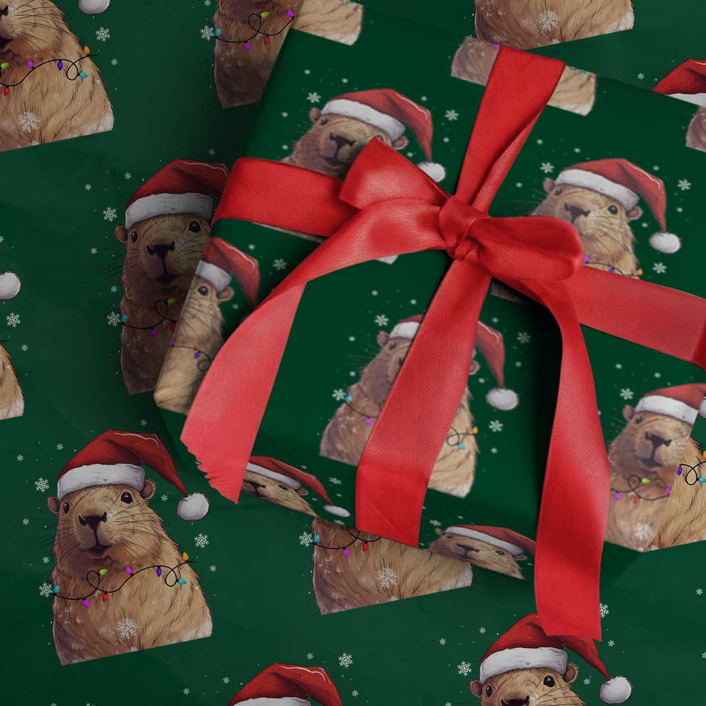 Capybara Christmas Wrapping Paper Roll Funny Santa Capy Meme Xmas Vibe TS02 Green Print Your Wear
