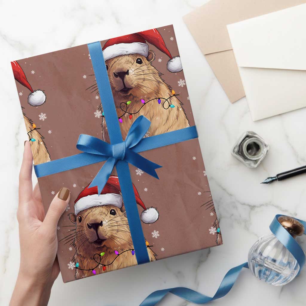 Capybara Christmas Wrapping Paper Roll Funny Santa Capy Meme Xmas Vibe TS02 Mocha Print Your Wear