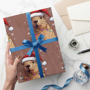 Capybara Christmas Wrapping Paper Roll Funny Santa Capy Meme Xmas Vibe TS02 Mocha Print Your Wear