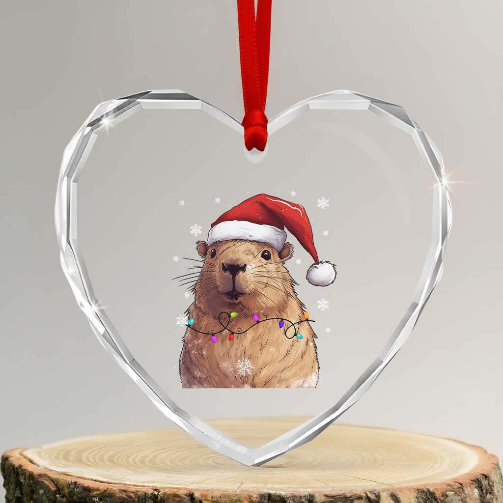 Capybara Christmas Heart Crystal Glass Ornament Funny Santa Capy Meme Xmas Vibe TS02 Transparent Glass 3'' Heart Print Your Wear