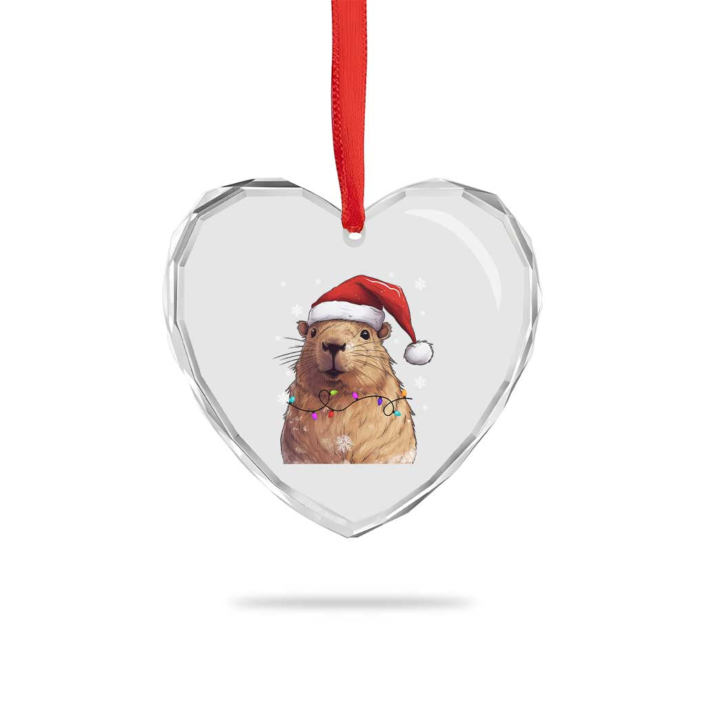 Capybara Christmas Heart Crystal Glass Ornament Funny Santa Capy Meme Xmas Vibe TS02 Print Your Wear