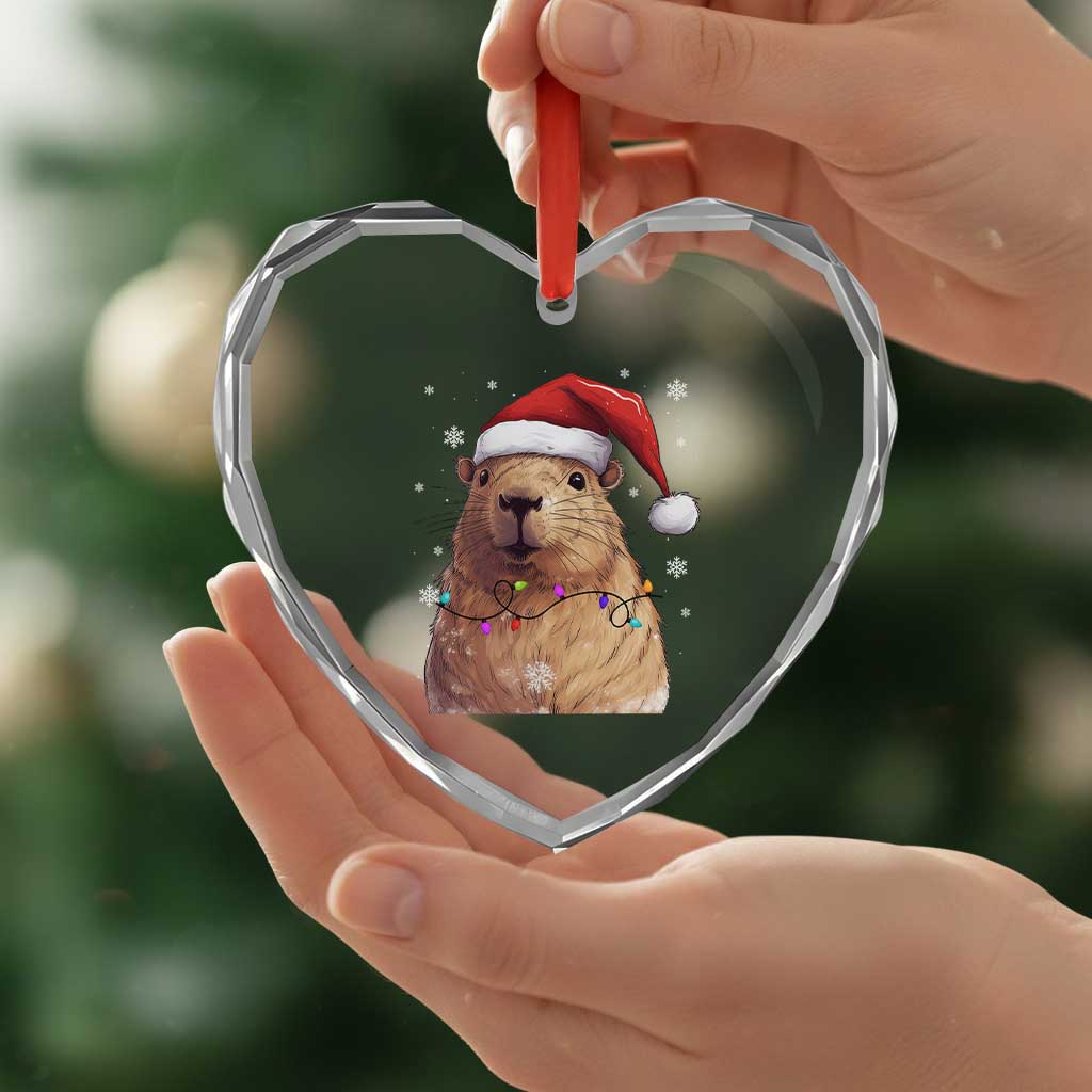 Capybara Christmas Heart Crystal Glass Ornament Funny Santa Capy Meme Xmas Vibe TS02 Print Your Wear