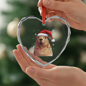 Capybara Christmas Heart Crystal Glass Ornament Funny Santa Capy Meme Xmas Vibe TS02 Print Your Wear