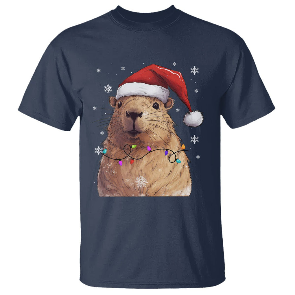 Capybara Christmas T Shirt Funny Santa Capy Meme Xmas Vibe TS02 Navy Printyourwear
