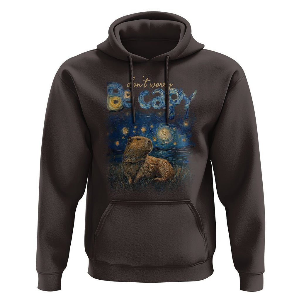 Capybara Lover Hoodie Don't Worry Be Capy Starry Night TS09 Dark Chocolate Print Your Wear