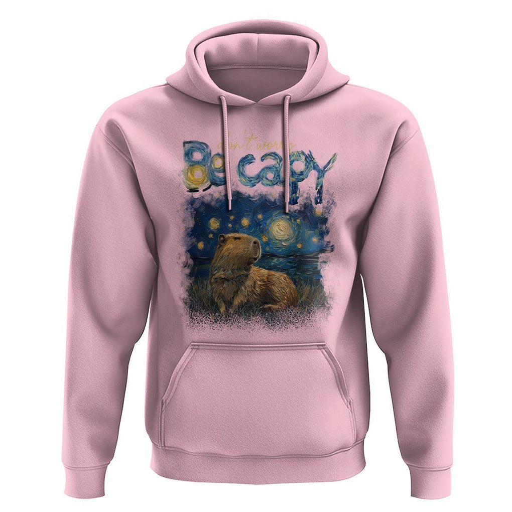 Capybara Lover Hoodie Don't Worry Be Capy Starry Night TS09 Light Pink Print Your Wear