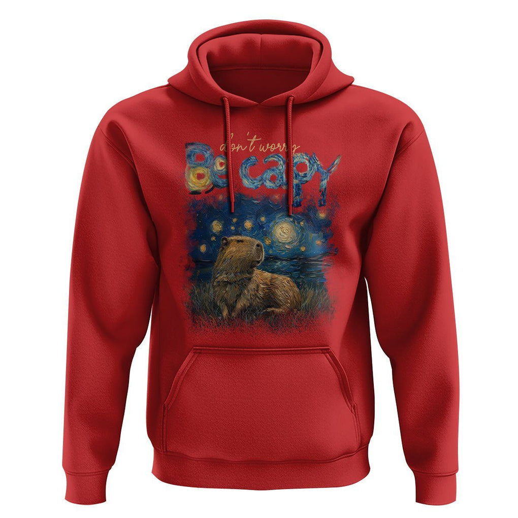 Capybara Lover Hoodie Don't Worry Be Capy Starry Night TS09 Red Print Your Wear