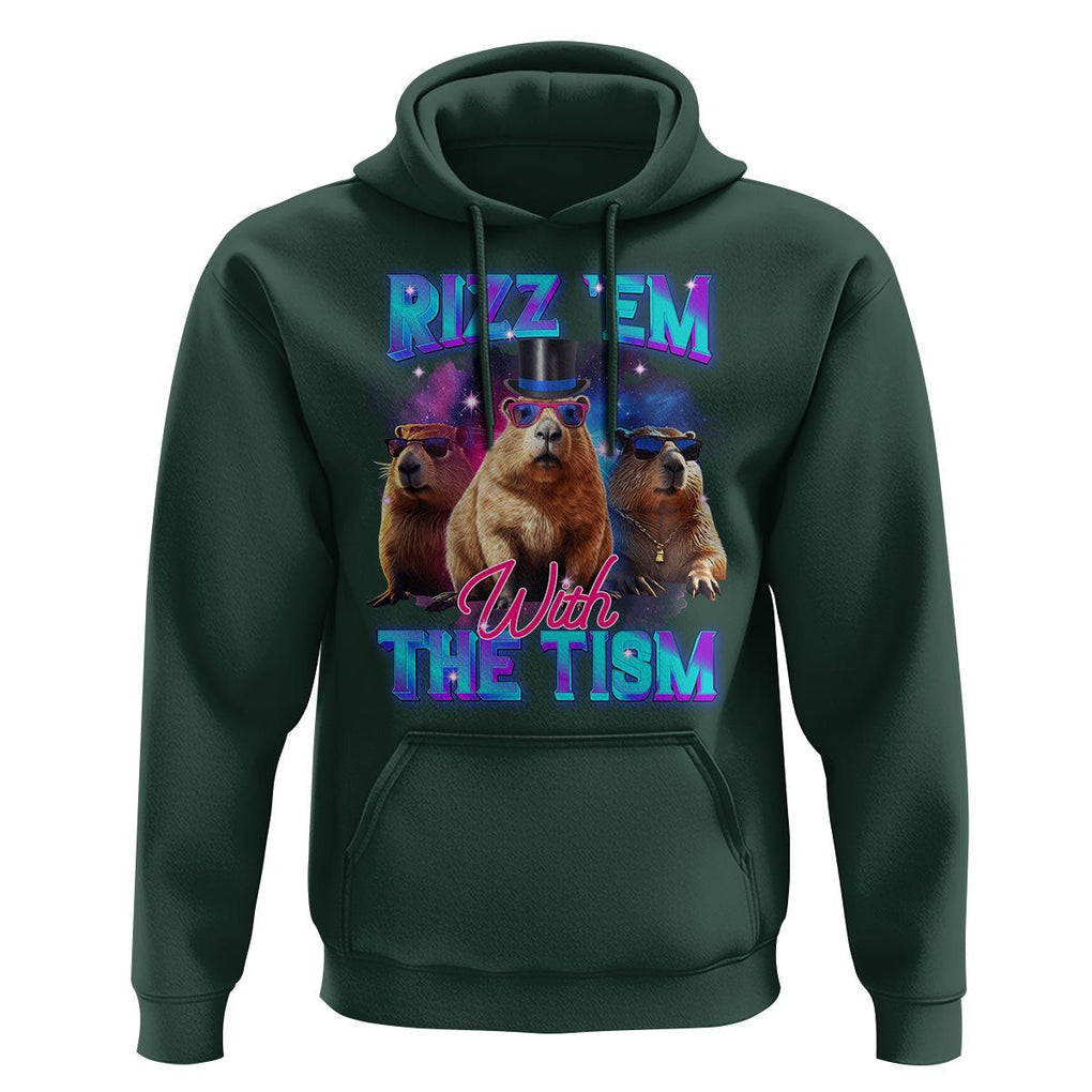 Capybara Lover Hoodie Rizz Em With The Tism Funny Capy Meme TS09 Dark Forest Green Print Your Wear
