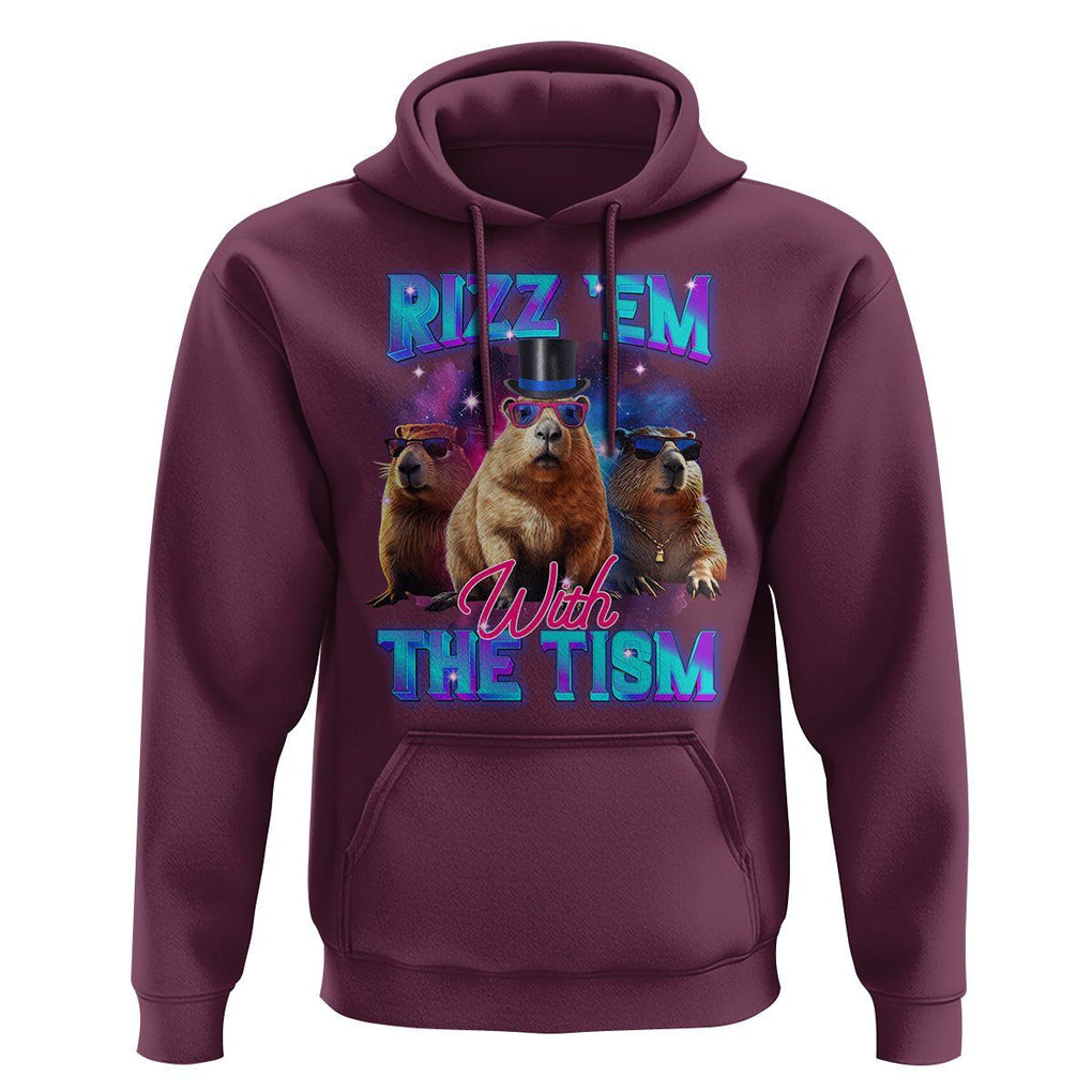 Capybara Lover Hoodie Rizz Em With The Tism Funny Capy Meme TS09 Maroon Print Your Wear
