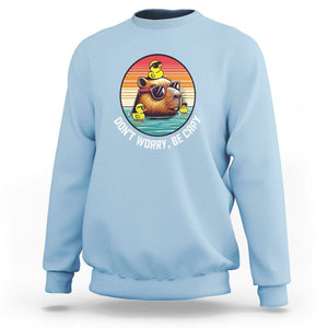 Capybara Lover Sweatshirt Don't Worry Be Capy Retro TS09 Light Blue Print Your Wear