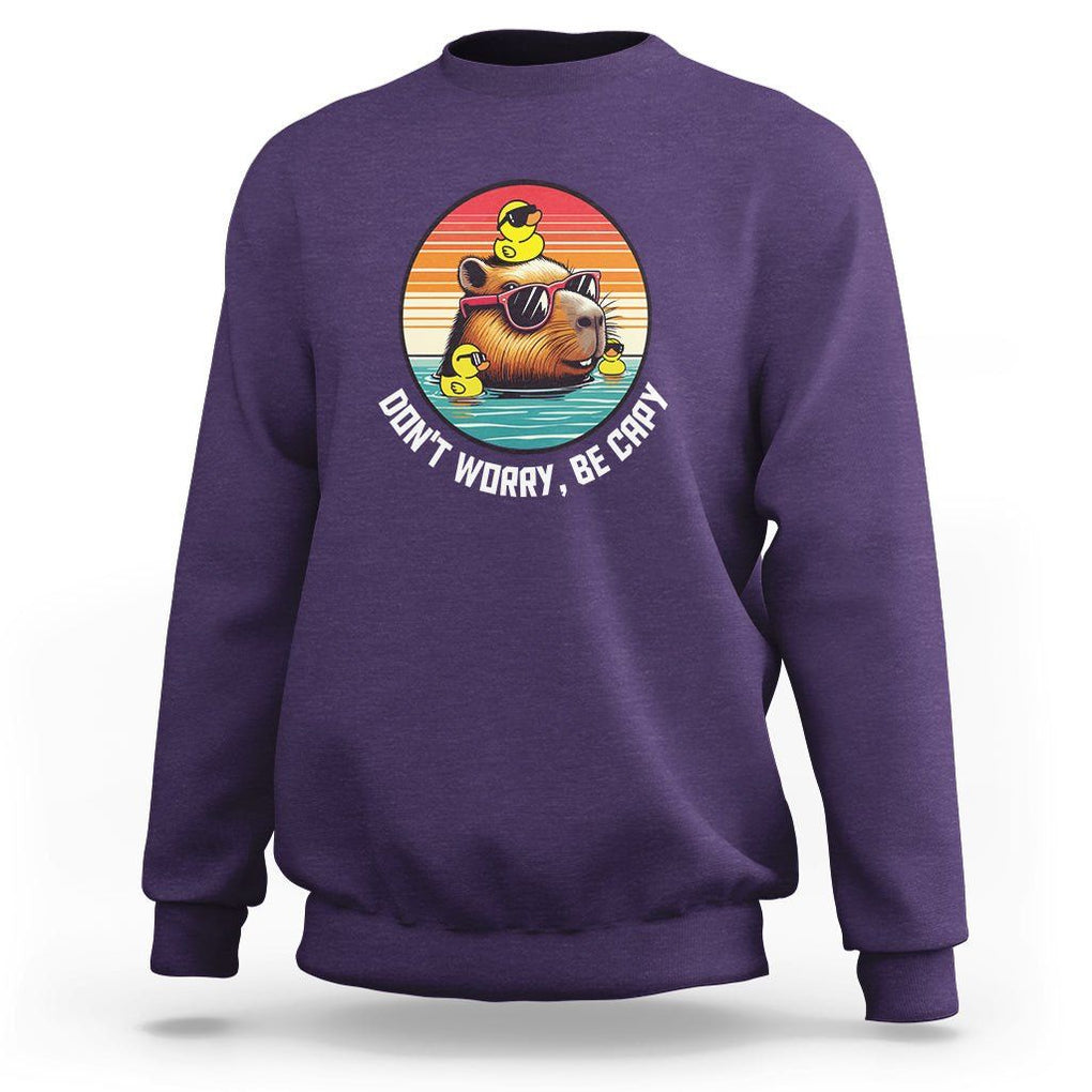 Capybara Lover Sweatshirt Don't Worry Be Capy Retro TS09 Purple Print Your Wear